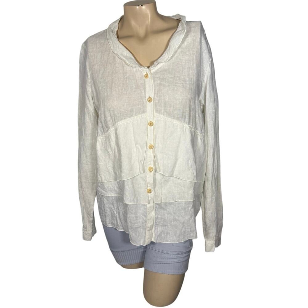 Neesh by D.A.R Linen Tiered Button Blouse Cream M